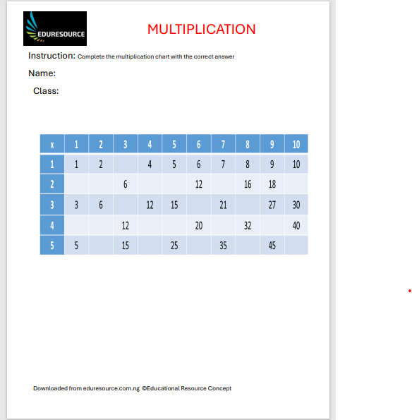 Multiplication Worksheet