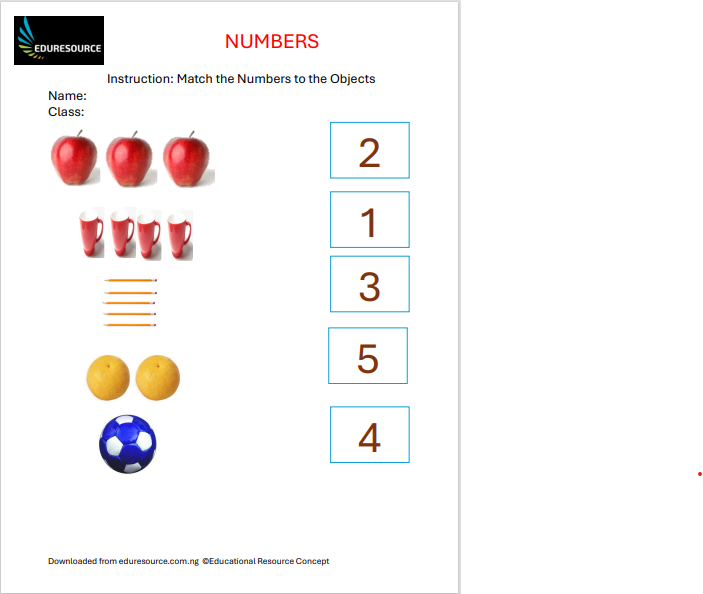 Numbers Worksheet