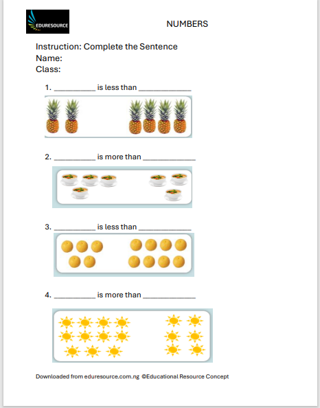 Numbers Worksheet