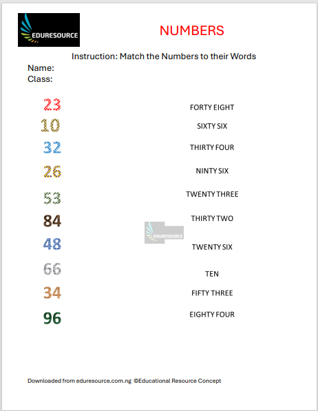 Numbers Worksheet