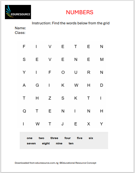 Numbers Worksheet