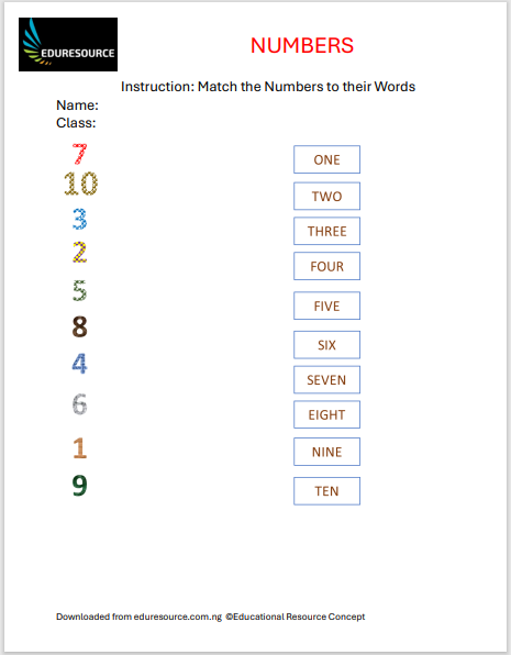 Numbers Worksheet